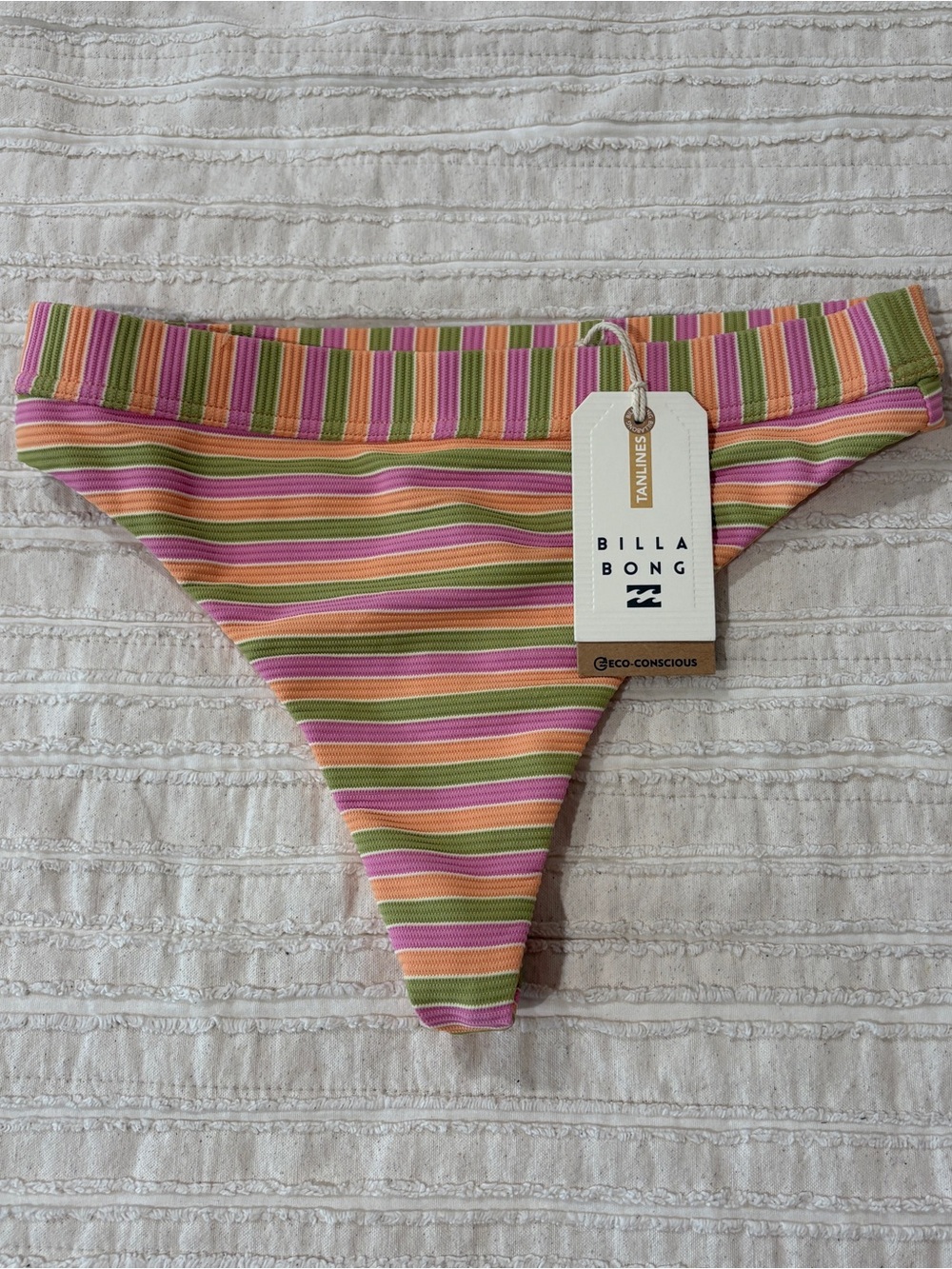 NWT Billabong Striped Bikini Bottoms - Thong Style Pink & Green